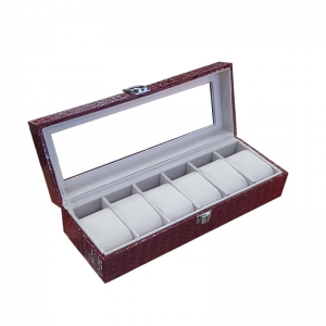 Шкатулка для хранения часов на 6 шт. Croco WINE RED