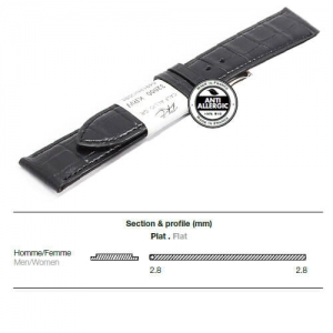 Ремешок кожаный ZRC 5492001ST MAT CALF ALLIGATOR BLACK 20MM