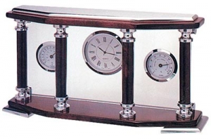Часы полированные настольные с термометром, гидрометром.