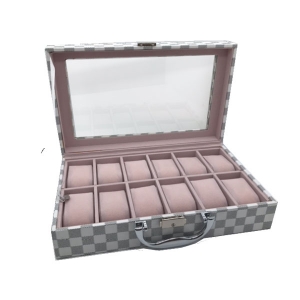 Шкатулка для хранения часов 12 шт. Клетка светлый