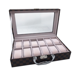 Шкатулка для хранения часов 12 шт. Клетка темный